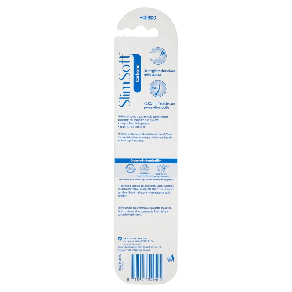 Colgate spazzolino Slim Soft al carbone pulizia profonda, morbido